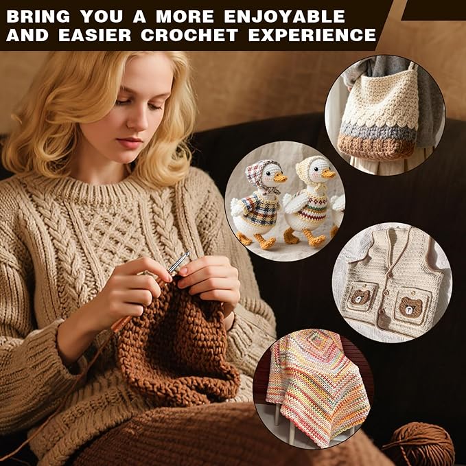 Nitlak 5 Pcs Crochet Hook, 5 Size Aluminum Ergonomic Crochet Hook with Wooden Handle for Arthritic Hands, Beginners, Crochet Needles for Knitting (1.5mm/2.5cm/3.5mm/4.5mm/5.5mm)