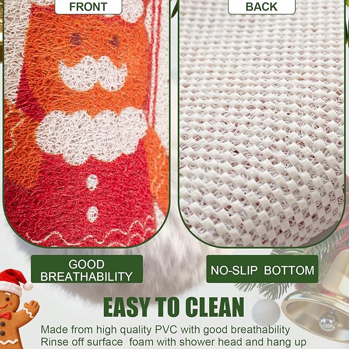 Christmas Non-Slip Bathtub Mat, Anti Slip Shower Mat, Fast Drying Bathtub Mats, Foot Scrubber Mat, Anti Slip Mat for Tub, Floor, Bathroom, Kitchen, Home, Hotel (Gingerbread Santa, 24"x16")