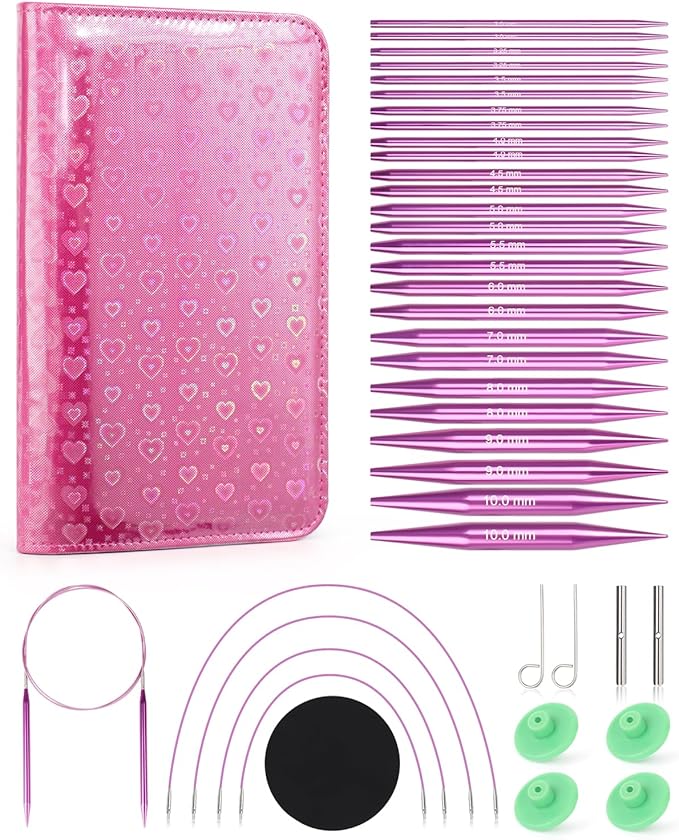 Aeelike Interchangeable Knitting Needles Set, 13 Sizes Circular Knitting Needles (3.0-10.0 mm) with 4 Cables & Leather Case, Smooth Knitting Needle for Blankets Cushions, Ideal Gift