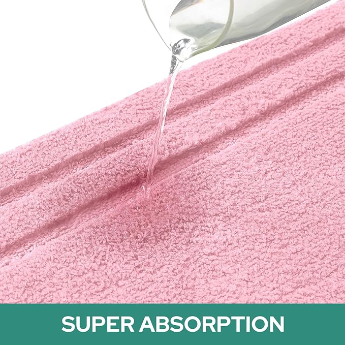 HOMEIDEAS Bathroom Rugs Sets 2 Piece, Super Soft and Absorbent Non Slip Microfiber U-Shaped Toilet Bath Mat Set (20"x32"+U20 x24, Light Pink)