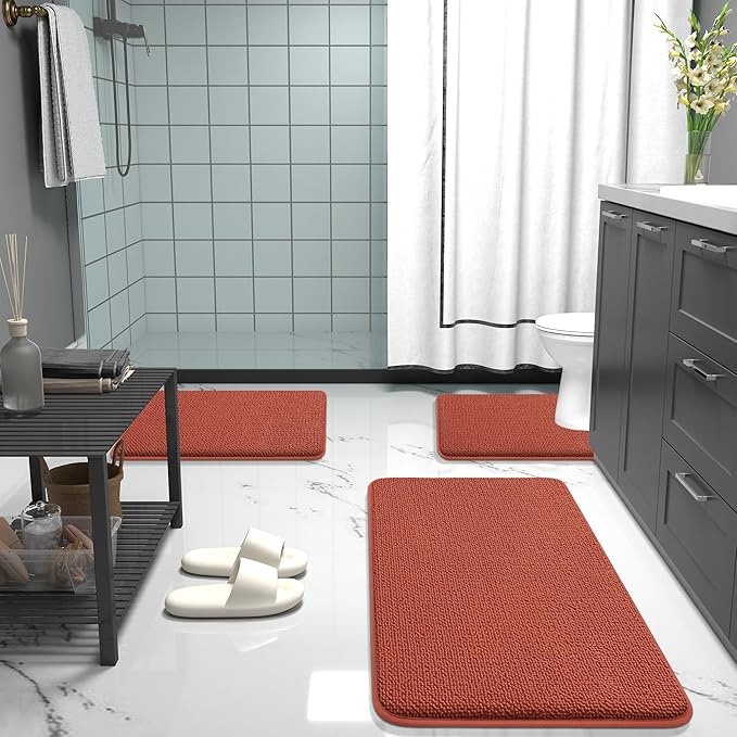 OLANLY Thick Memory Foam Bath Mat Rug 24x16, Extra Soft Absorbent Bathroom Rug, Quick Dry Bath Mats, Non-Slip, Machine Washable Carpet, Tub and Shower, Home Decor Accessories, Rustic Terracotta