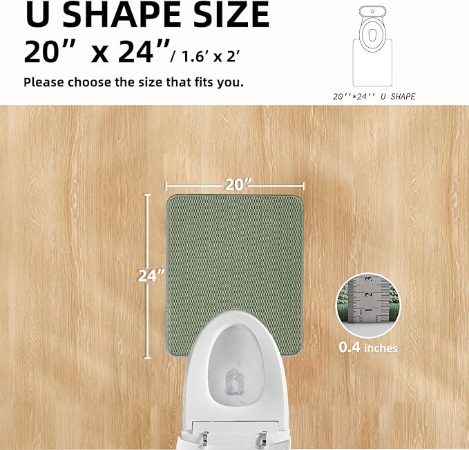 Toilet Rug, Thin Toilet Rugs U Shaped Washable Non Slip Absorbent Quick Dry Low Pile Toilet Mat, Sage Green 20"x24" U Shape