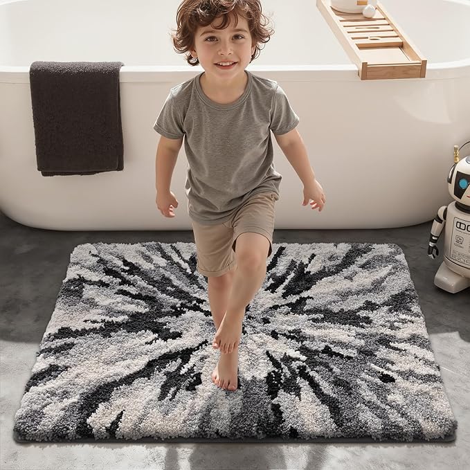 LUMI Bathroom Rugs, Soft Absorbent Bath Mat for Modern Home Decor, Non-Slip Quick-Dry Bath Rug, Machine Washable Floor Mat for Shower and Tub, Entryway, 24"x36", Grey