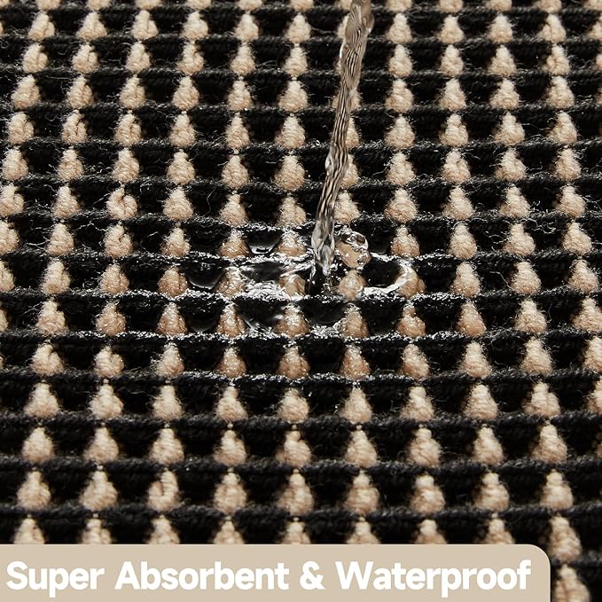 Waffle Bath Mat, Boho Bathroom Rugs Non Slip Washable Super Absorbent Quick Dry Bath Mat Farmhouse Bathroom Decor, 24"x16" Khaki and Black