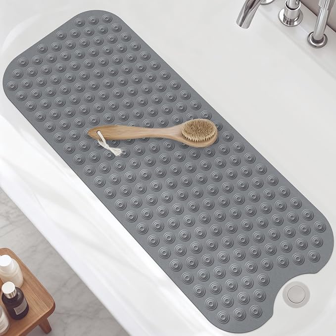 OTHWAY Bathtub Mat Non Slip, 39X16 inch Bath Mat for Tub, Machine Washable Bath Tub Mats with Reverse Suction Cups, Comfortable Rubber Bathtub Mat for Bathroom (Dark Grey)