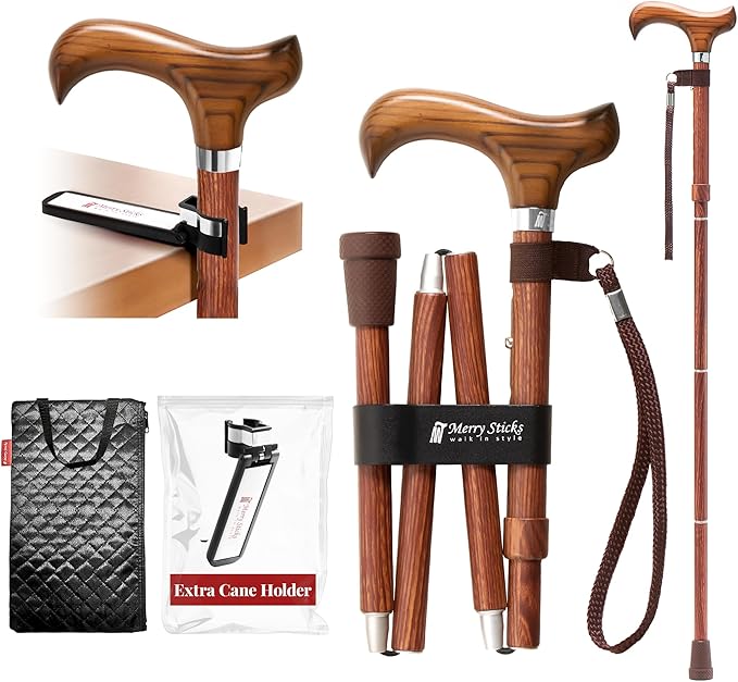 [Combo] Merry Sticks Lightweight Foldable Walking Canes for Women and Men, Adjustable & Collapsible Walking Stick for Seniors, Includes A Cane Bag & A Smart Reflective Cane Holder