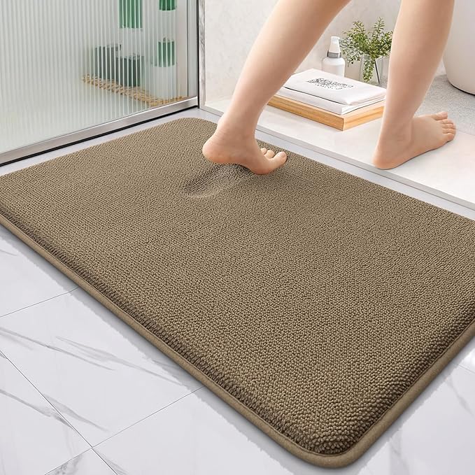 OLANLY Thick Memory Foam Bath Mat Rug 36x24, Extra Soft Absorbent Bathroom Rug, Quick Dry Bath Mats, Non-Slip, Machine Washable Carpet for Bathroom, Tub and Shower, Home Decor Accessories, Tan