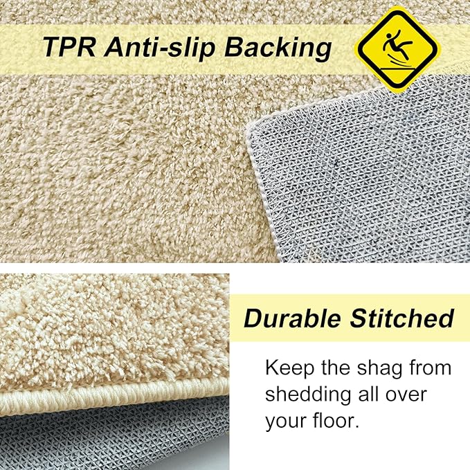 HDFK Bath Mat Runner Rug Non Slip 60x24 Inches Bathroom Rugs 2 Tone Plush Chenille Medium Pile with TPR Backing | Ultra Absorbent Solid Khaki | Long Mats for Tub Side Wet Dry Transition Zone Decor