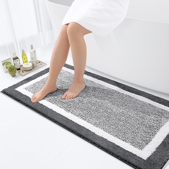 OLANLY Bathroom Rugs 47x24, Extra Soft and Absorbent Microfiber Bath Mat, Non-Slip, Machine Washable, Quick Dry Shaggy Bath Carpet, Suitable for Bathroom Floor, Tub, Shower (Runner, Dark Grey)