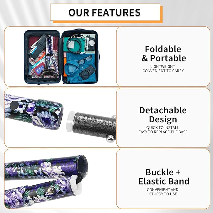 LIXIANG Walking Canes Stablize Women Quad Canes for Seniors & Adults Foldable Adjustable for Men & Women Heavy Duty Freestanding Cane for People with Leg Injuries 3 footings