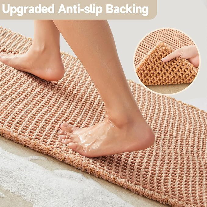 Waffle Bath Mat, Boho Bathroom Rugs Non Slip Washable Super Absorbent Quick Dry Bath Mat Farmhouse Bathroom Decor, 30"x20" Light Peach