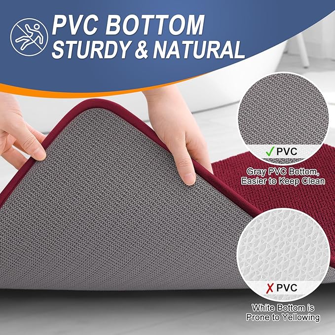 OLANLY Thick Memory Foam Bath Mat Rug 59x24, Extra Soft Absorbent Bathroom Rug, Quick Dry Bath Mats, Non-Slip, Machine Washable Carpet for Bathroom, Tub and Shower, Home Decor Accessories, Burgundy