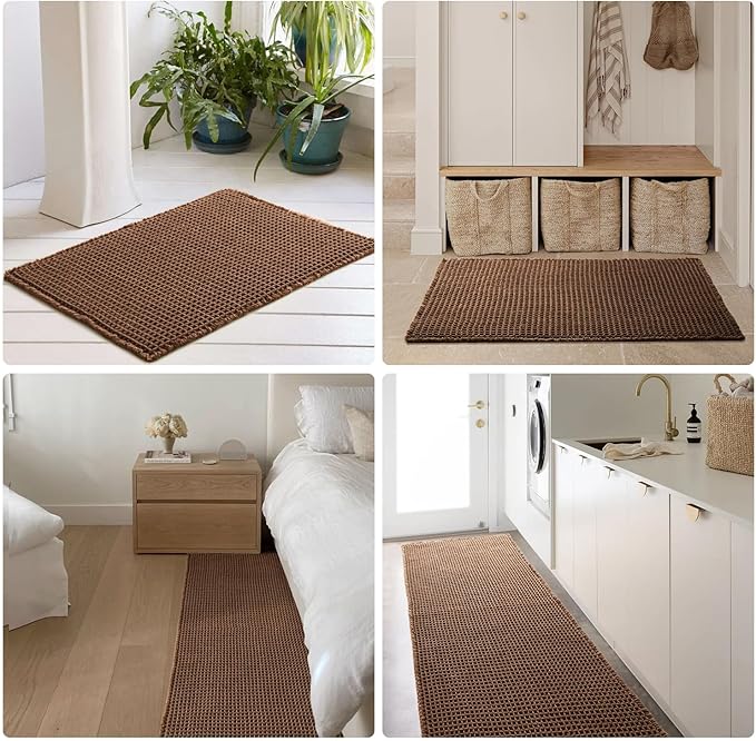 Waffle Bath Mat, Boho Bathroom Rugs Non Slip Washable Super Absorbent Quick Dry Bath Mat Farmhouse Bathroom Decor, 30"x20" Mocha