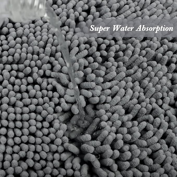 Non-Slip Bath Rug,Extra Soft Microfiber Bedroom Shag Carpet with Anti-Slip Backing,Water/Dust Absorbent Fast Dry Shower Mat,Sound Insulated Stairs Pad,Machine Washable (Darkgrey,12 x 24 Inches)