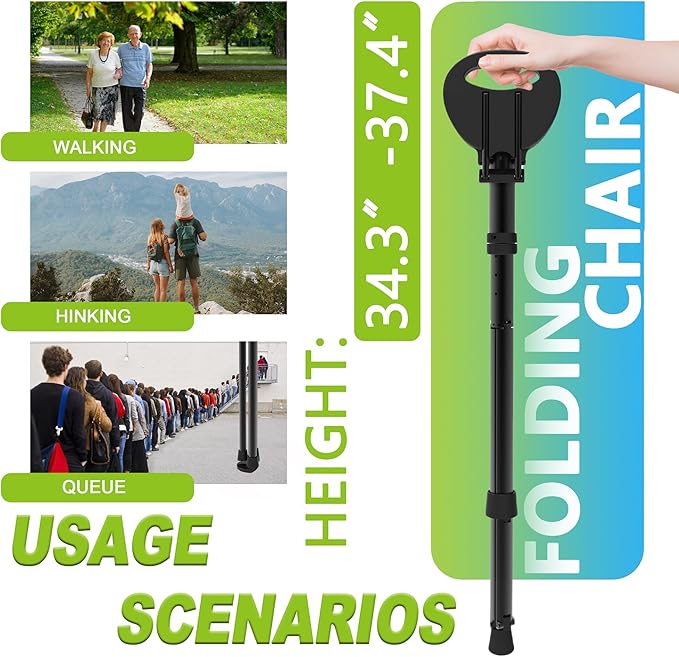 Cane with Seat Portable Walking Stick Folding Chair Lightweight Aluminum Mobility Aid Crutch Chair Height Adjustable with Carry Bag for Seniors Elderly Handicap Waiting/Queuing/Fishing
