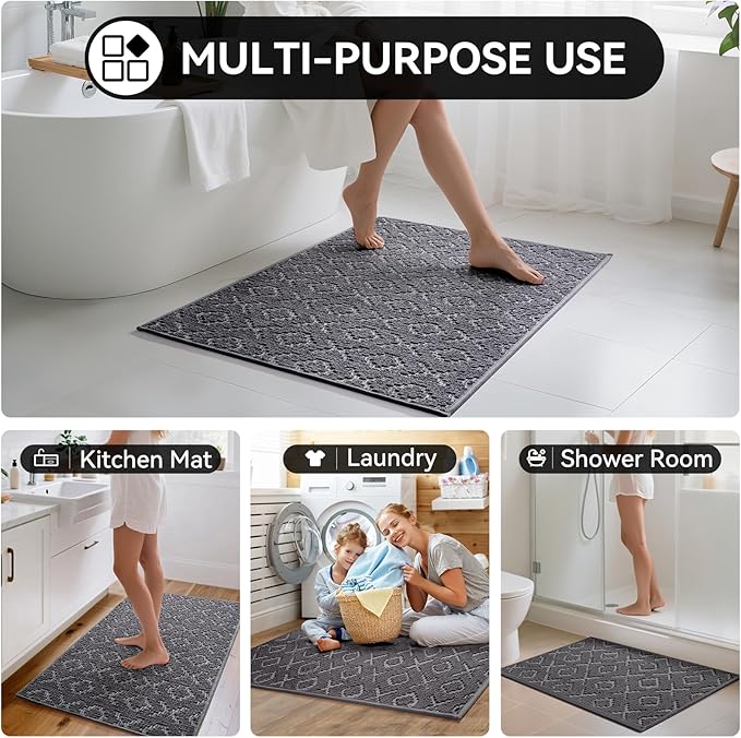 Bathroom Rugs Non Slip, Super Absorbent Quick Dry Bath Mat, Rubber Backing Ultra Thin Bathroom Mats Fit Under Door Bathroom Floor Bathtub Shower