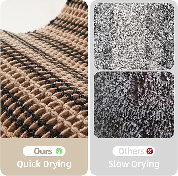 Waffle Runner Rug Bathroom, Long Boho Bathroom Rugs Non Slip Washable Super Absorbent Quick Dry Farmhouse Bath Decor, 60"x24" Black and Khaki