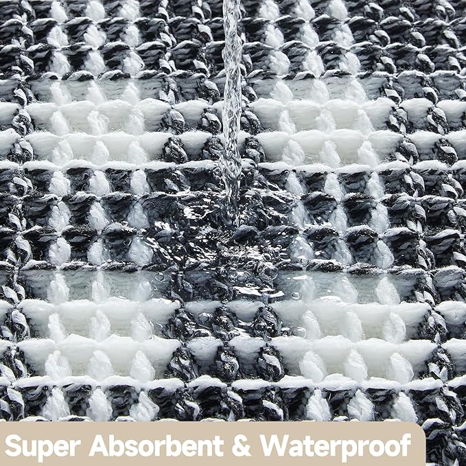 Waffle Bath Mat, Boho Bathroom Rugs Non Slip Washable Absorbent Checkered Bathroom Mat Quick Dry Farmhouse Bathroom Decor, 36"x24" Black and White