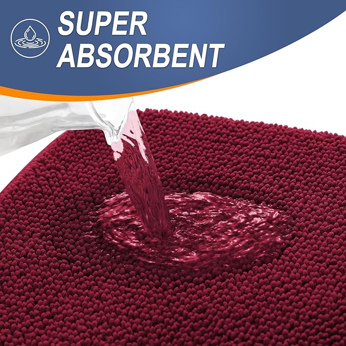 OLANLY Thick Memory Foam Bath Mat Rug 70x24, Extra Soft Absorbent Bathroom Rug, Quick Dry Bath Mats, Non-Slip, Machine Washable Carpet for Bathroom, Tub and Shower, Home Decor Accessories, Burgundy