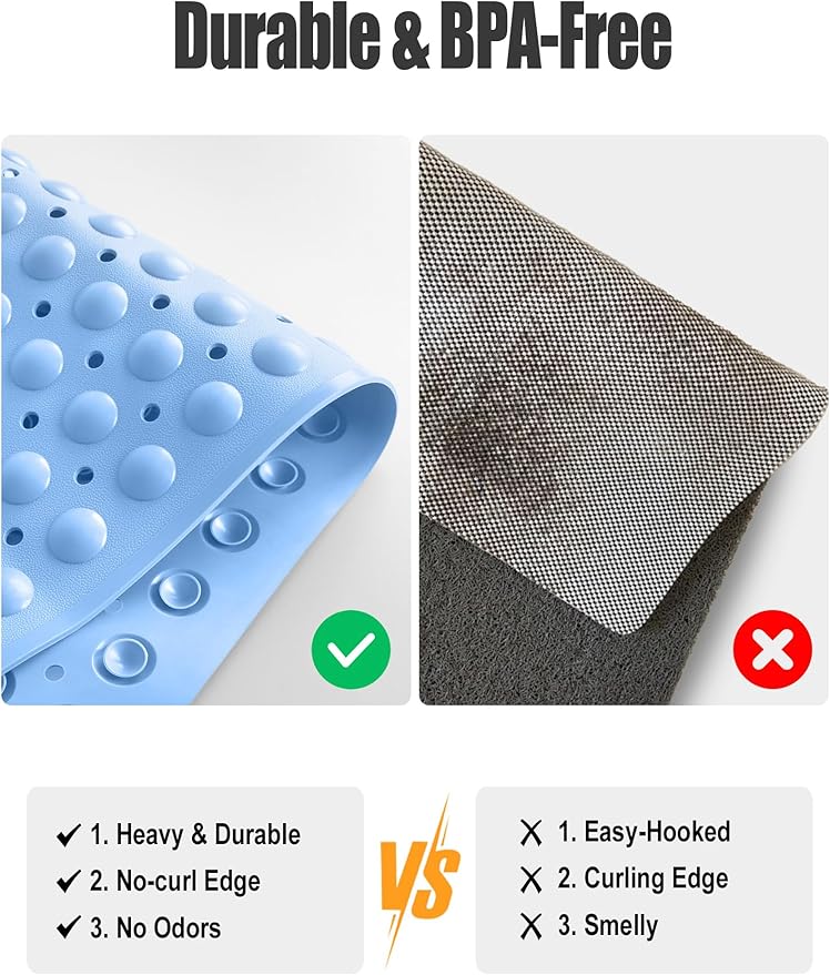 Extra Large Shower Mat, Yonala 47.2 x 31.5 Inch Non Slip Shower Mats for Inside Shower with Drain Hole and Suction Cups, Soft Trimmable TPE Anti Slip Shower Mat for Walk in Shower Stall, Heavy Mat