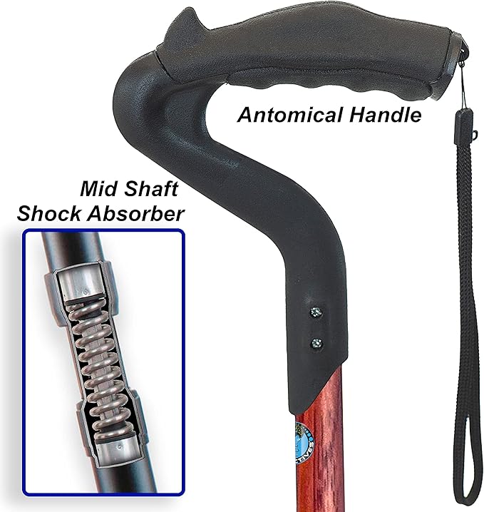 New Ergocane 2G by Ergoactives As Seen On TV. Shock Absorber Fully-Adjustable Ergonomic Cane (Maroon Wood)