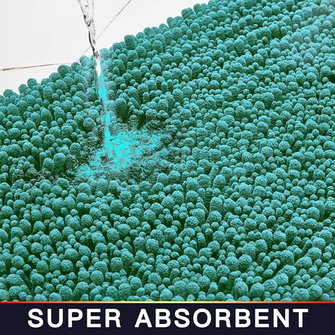 Walensee Large Bathroom Rug Non Slip Bath Mat (72x24 Inch Turquoise) Water Absorbent Super Soft Shaggy Chenille Machine Washable Dry Extra Thick Perfect Absorbant Best Plush Carpet for Shower Floor