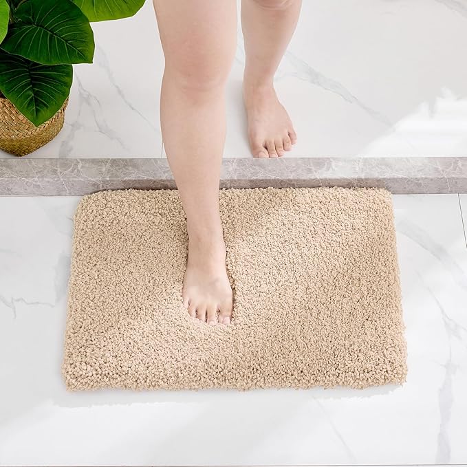 Small Bathroom Rug 17x24 Non Slip Beige Fluffy Bath Mat for Bathroom Floor Washable Plush Luxury Bath Rug for Tub Soft Shaggy Absorbent Shower Mat