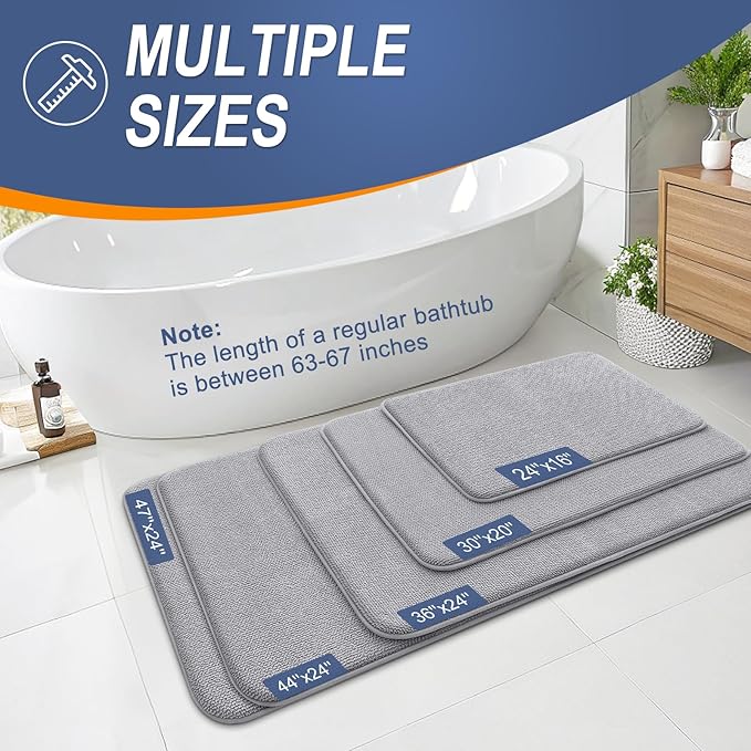 OLANLY Thick Memory Foam Bath Mat Rug 34x21, Extra Soft Absorbent Bathroom Rugs, Quick Dry Bath Mats, Non-Slip, Machine Washable Carpet for Bathroom, Tub and Shower, Home Decor Accessories, Grey