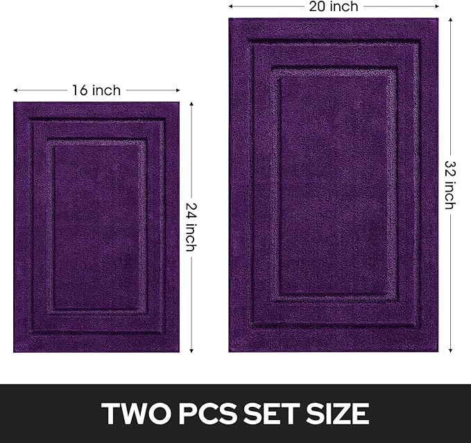 HOMEIDEAS Bathroom Rugs Sets 2 Piece, Super Soft and Absorbent Non Slip Microfiber Machine Washable Bath Mat Set (20" x 32" + 16" x 24", Purple)