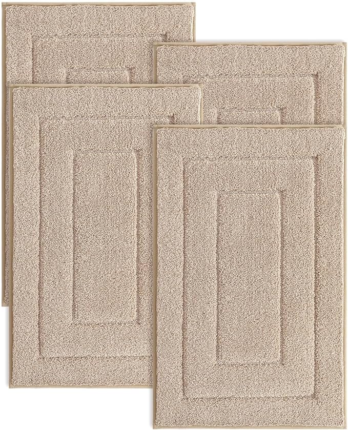 DEXI Bathroom Rug Set 4 Piece 24x16, Non Slip Washable Bath Mat for Shower Floor, Absorbent Soft Bathmat with Rubber Backing, Quick Dry Microfiber Carpet, Beige