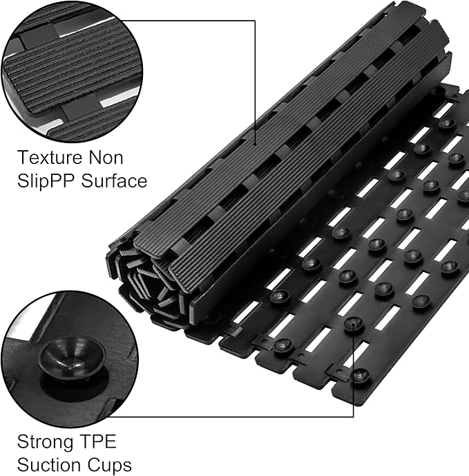 MBOSS Bath Tub Shower Mat Non Slip Bathtub Mats for Bathroom Shower Floor Mat Bath Mats for Shower Tub Anti Slip Shower Mat with Drain Hole and Large Suction Cups (Black, 37.5 X 15.7 Inch)