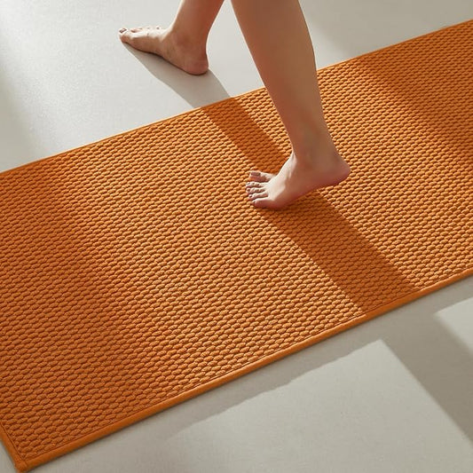 Bathroom Runner Rugs, Long Bath Mat Runner Washable Thin Quick Dry Low Pile Bathroom Runner Rugs Non Slip, Orange 24"x70"