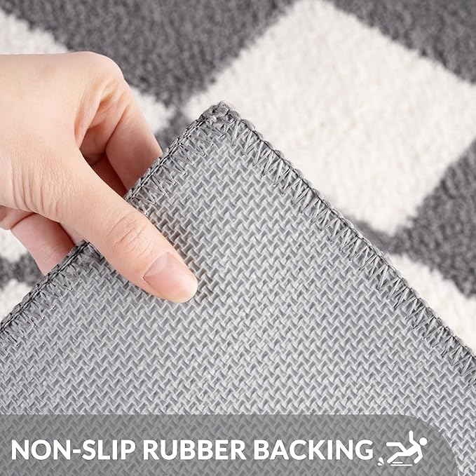 Exclusivo Mezcla Bathroom Rugs Mat 17x24, Extra Soft Non Slip Absorbent Water Microfiber Bath Rugs, Machine Washable Quick Dry Bath Mats for Bathroom Floor, Shower, Home Decor, Checkered Grey