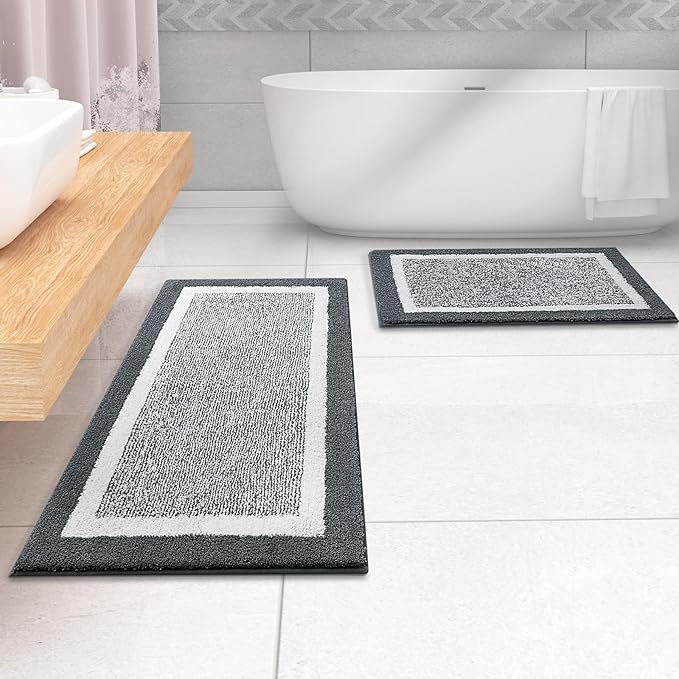 OLANLY Bathroom Rugs 70x24, Extra Soft and Absorbent Microfiber Bath Mat, Non-Slip, Machine Washable, Quick Dry Shaggy Bath Carpet, Suitable for Bathroom Floor, Tub, Shower (Long, Dark Grey)