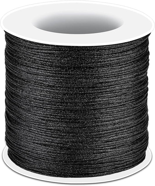 Black Nylon String, Anezus 0.8mm Nylon Thread Chinese Knotting Cord Tarred Twine Outdoor String for Braided Bracelets, Beading, Necklaces, Macrame Craft, Wind Chime, Blinds, Jewelry Making