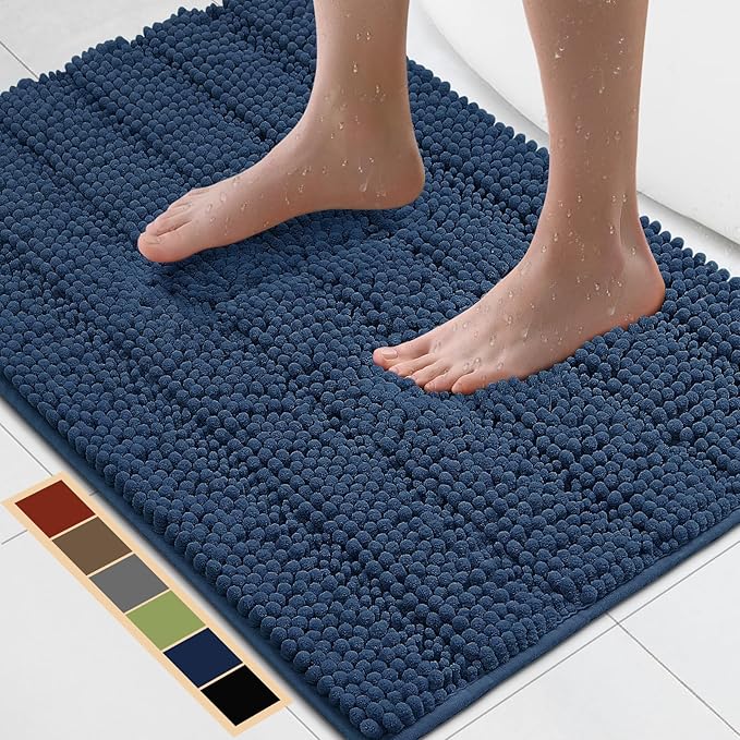 Bcoimo 30"×20" Chenille Bath Mat – Non-Slip with Backing Bath Rug Ultra-Absorbent and Machine Washable Bathroom Mat Quick-Dry Design. Ideal for Bathroom and Tub Areas