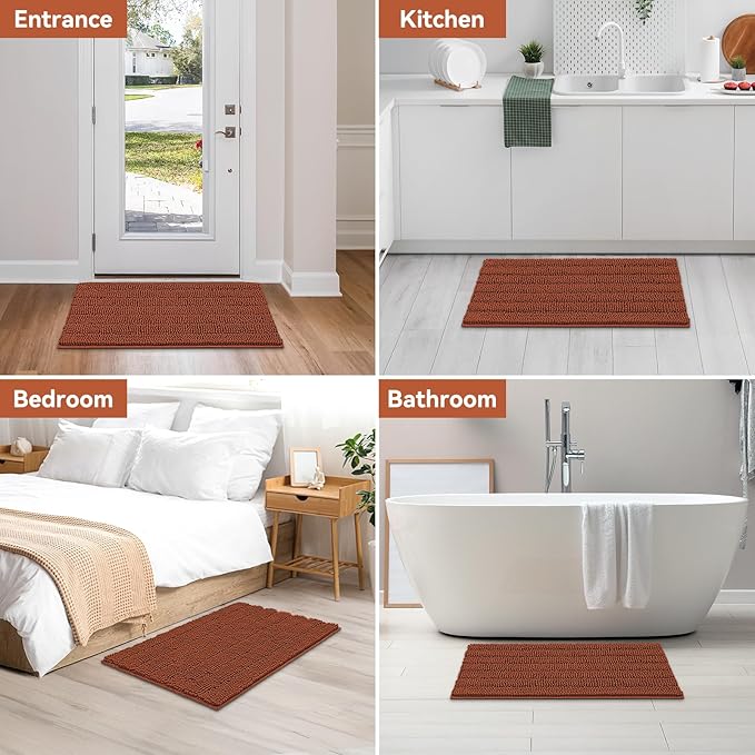 Bcoimo 36"×24" Chenille Bath Mat – Non-Slip with Backing Bath Rug Ultra-Absorbent and Machine Washable Bathroom Mat Quick-Dry Design. Ideal for Bathroom and Tub Areas