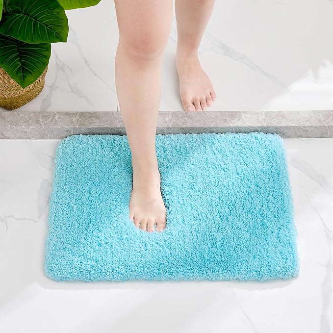 Bathroom Rug 20x32 Non Slip Fluffy Teal Bath Mat for Bathroom Floor Washable Plush Luxury Bath Rug for Tub Soft Shaggy Absorbent Shower Sink Mat