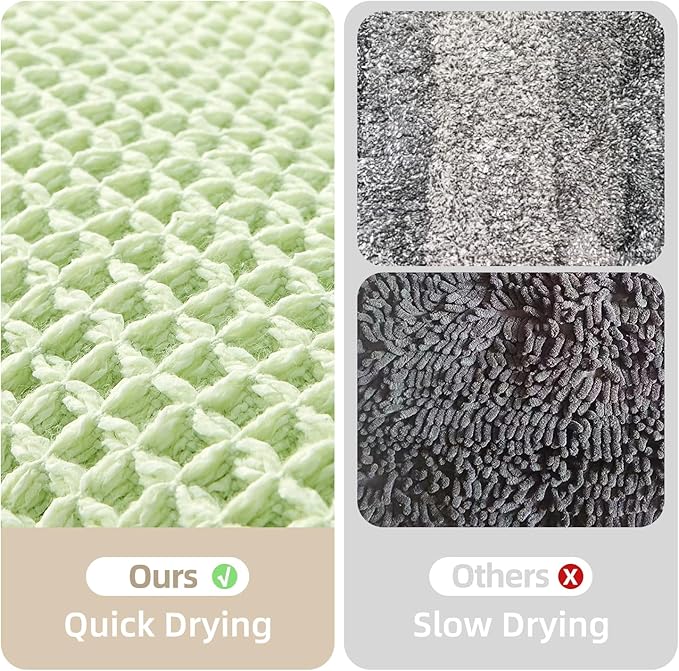 Waffle Runner Rug Bathroom, Boho Bathroom Rugs Non Slip Washable Long Super Absorbent Quick Dry Cute Bath Mat Farmhouse Bath Mat, 60"x24" Pale Green