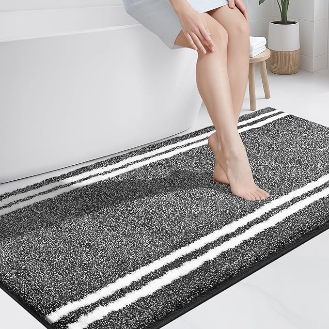 PURRUGS Bathroom Rug Non-Slip Machine Washable 30" x 60", Super Absorbent and Quick Dry Shaggy Microfiber Bath Mat, Extra Soft and Plush Bath Rug for Bathtub, Shower and Sink, Charcoal