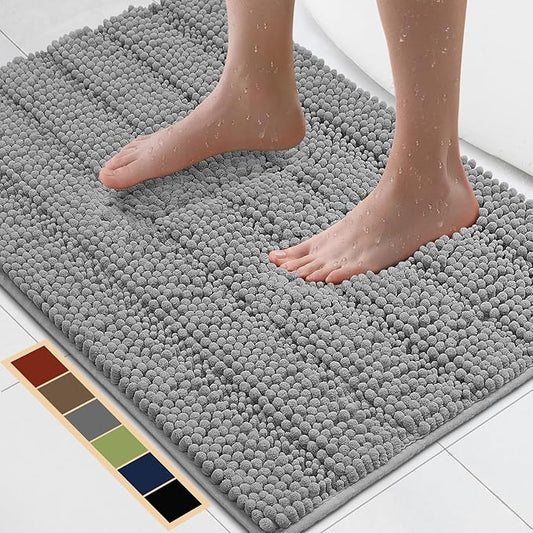 Bcoimo 30"×20" Chenille Bath Mat – Non-Slip with Backing Bath Rug Ultra-Absorbent and Machine Washable Bathroom Mat Quick-Dry Design. Ideal for Bathroom and Tub Areas