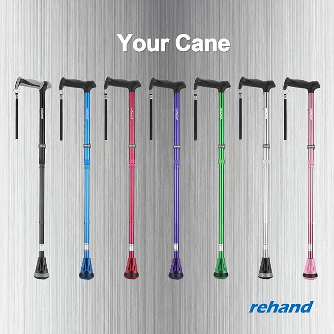 REHAND Walking Cane - Foldable, Adjustable, Collapsible Walking Canes for Men & Women, Heavy Duty All Terrain Tip, with Travel Bag | Walking Sticks for Seniors & Adults