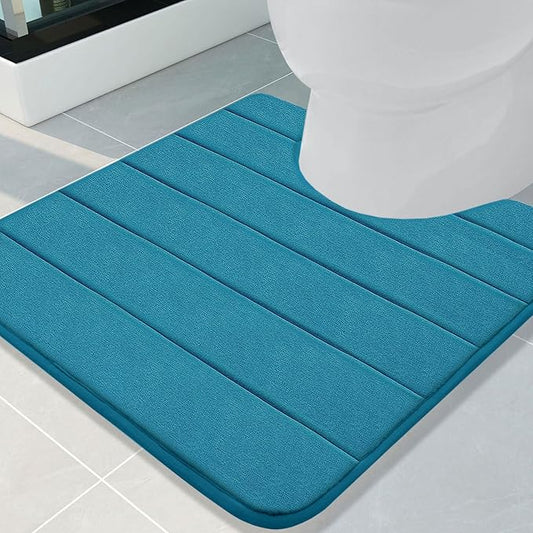 Buganda Memory Foam U-Shaped Contour Toilet Rugs, Non Slip Absorbent, Thick Soft Washable Bathroom Mat, Floor Carpet Bath Rugs Mat for Toilet Base (24" x 24", Peacock Blue)