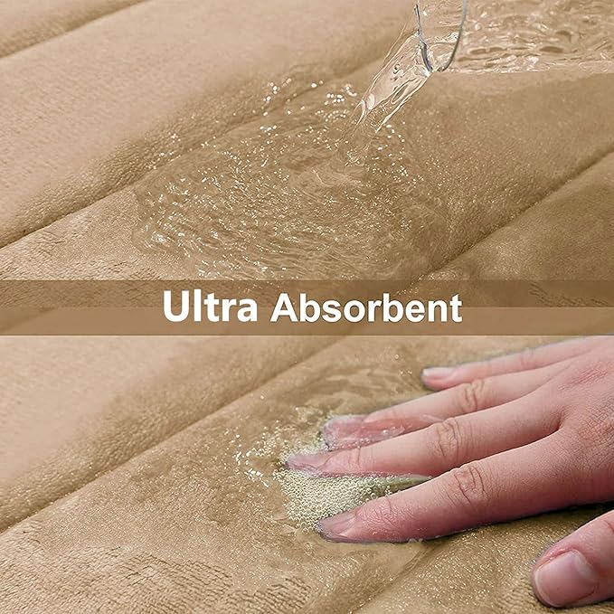 Buganda Memory Foam Bath Mat, 35.4" x 24", Ultra Soft and Non-Slip Bathroom Rugs, Water Absorbent and Machine Washable Bath Rug Runner for Bathroom, Shower, and Tub, Camel