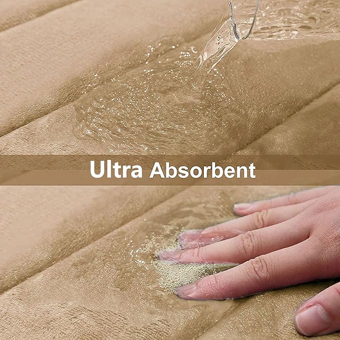 Buganda Memory Foam U-Shaped Contour Toilet Rugs, Non Slip Absorbent, Thick Soft Washable Bathroom Mat, Floor Carpet Bath Rugs Mat for Toilet Base (24" x 20", Camel)