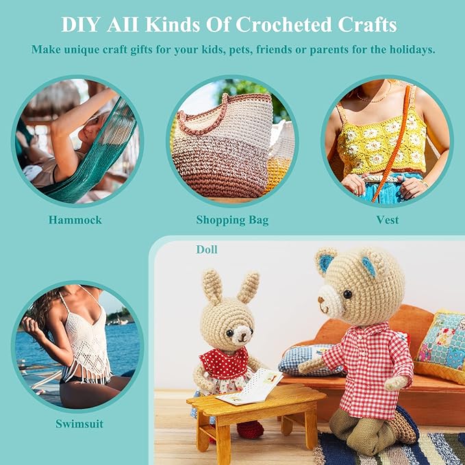 Coopay 24 Sizes Crochet Hooks with Crochet Yarn Accessories, 2mm(B)-8mm(L) Warm Crochet Hooks Steel Crochet Hook Set for Crochet Lovers, Smooth Crochet Kit with Complete Knitting & Crochet Supplies