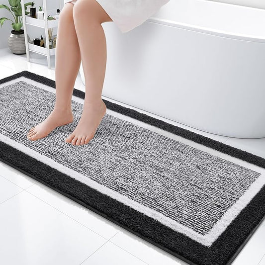 OLANLY Bathroom Rugs 59x24, Extra Soft and Absorbent Microfiber Bath Mat, Non-Slip, Machine Washable, Quick Dry Shaggy Bath Carpet, Suitable for Bathroom Floor, Tub, Shower (Long, Black)