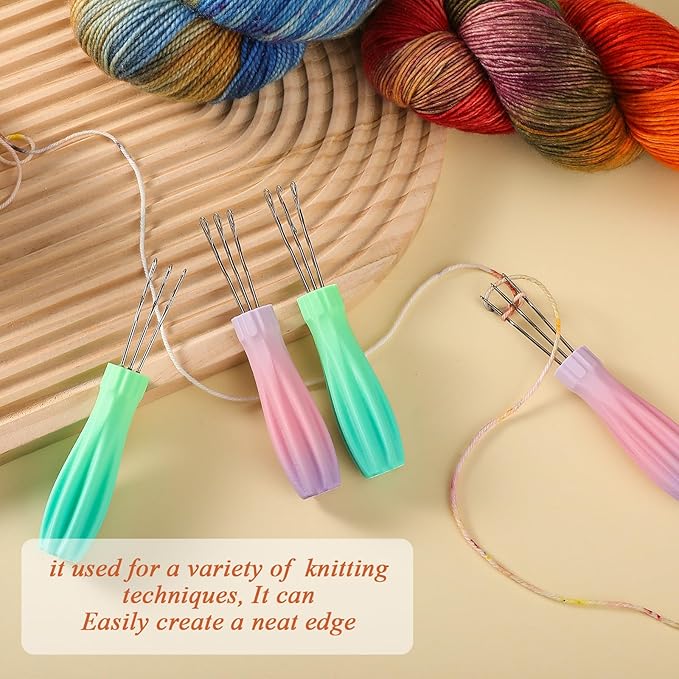 RSRIHE 3 Latch Hook Cord Knitting Tool, Cordy Icord Maker Tool, Crochet Tool for Binding-Off or Edging on Knitting Projects,Crochet Hook with Latch-Hook,Efficient Knitting Hook Weaving Tool (Green)