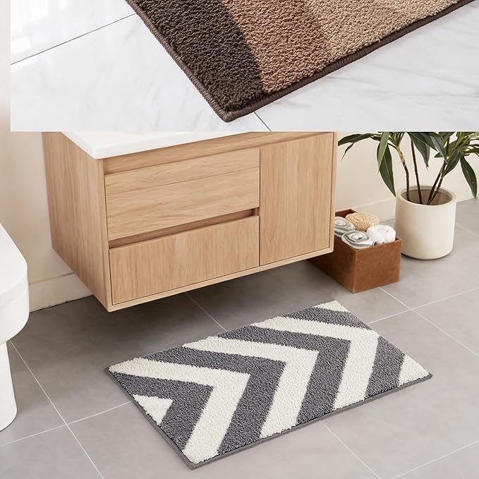 Exclusivo Mezcla Bathroom Rugs Mat 20x30, Extra Soft Non Slip Absorbent Water Microfiber Bath Rugs, Machine Washable Quick Dry Bath Mats for Bathroom Floor, Shower, Home Decor, Striped Grey