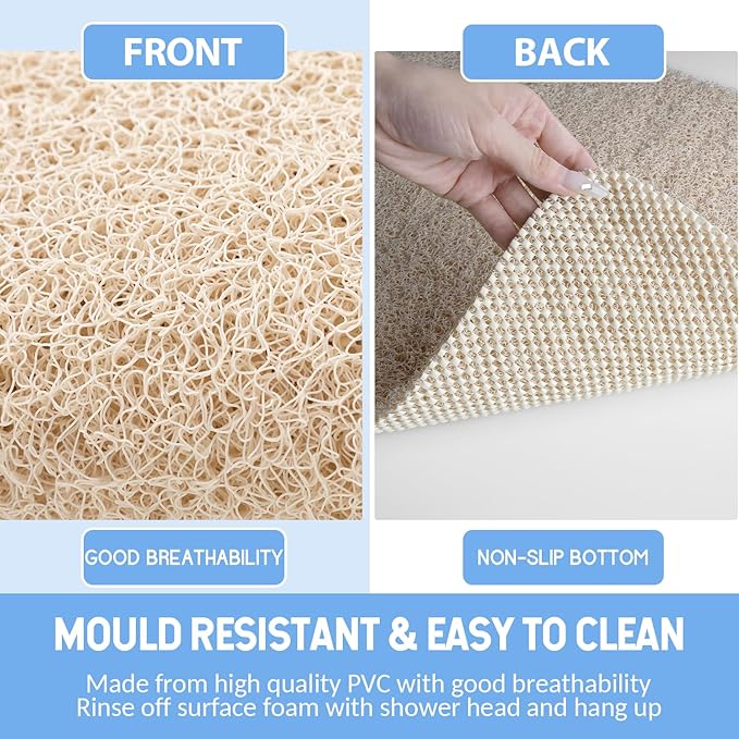 Non-Slip Bathtub Mat, Anti Slip Shower Mat, Fast Drying Bathtub Mats, Foot Scrubber Mat, Anti Slip Mat for Tub, Floor, Bathroom, Kitchen, Home, Hotel (Beige 47"×16")